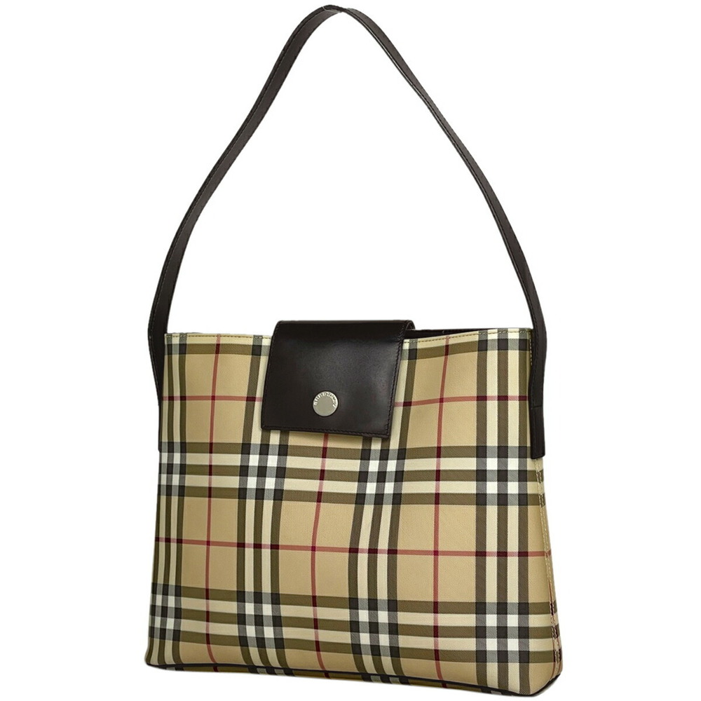Burberry Check Shoulder Bag Hobo Canvas Beige Black